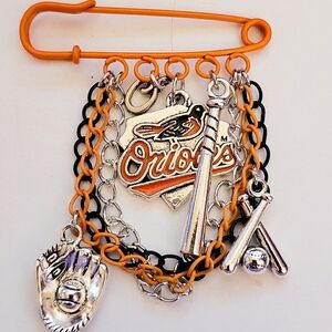 Handmade Baltimore Orioles Charm Safety Pin Brooch